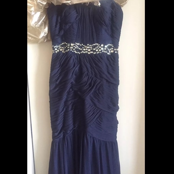 Navy Blue Cache Mermaid Gown Dress Prom