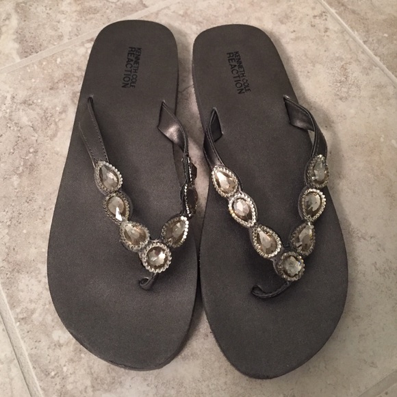 Kenneth Cole Reaction jeweled flip flops!