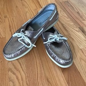 Silver pebble patterned Sperry Top-Sider boat shoe