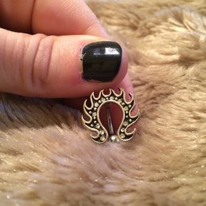 Flame Horseshoe Belly Button Ring