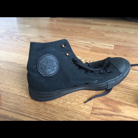 Black on black high top converse