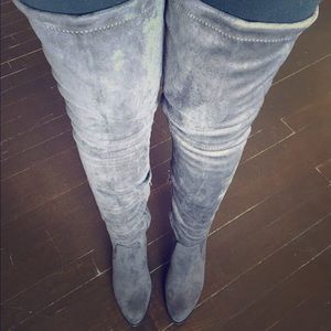 Catherine Malandrino suede knee high boots grey