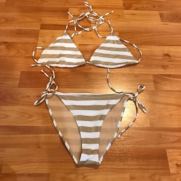 Other - Gently Used White / Gold Striped Bikini