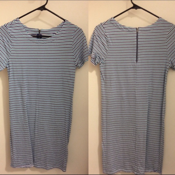 Blue and white striped t-shirt dress