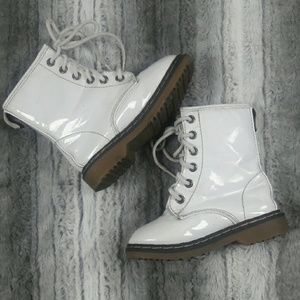 Girls white patent leather boots