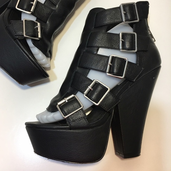 Black Buckled Platform Wedges