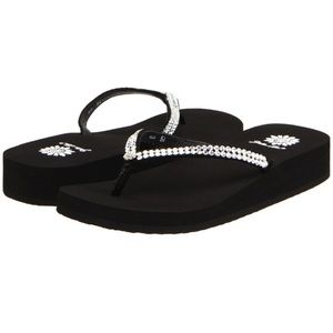 Yellow Box Swarovski Crystal Black Wedge Flip Flop