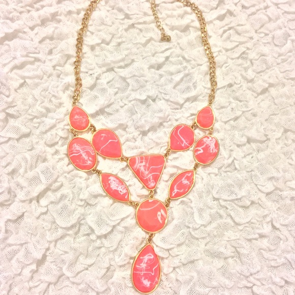 Coral and Gold Statement Necklace