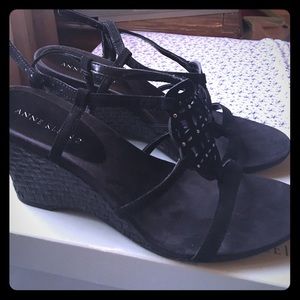 Anne Klein Black wedge straps shoes