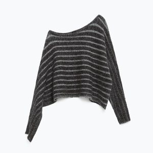 Zara asymmetrical knit charcoal pinstripe sweater