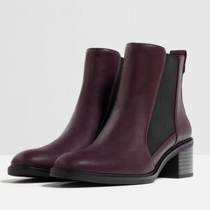 NWT ZARA Basic Burgundy Heeled Ankle Boots