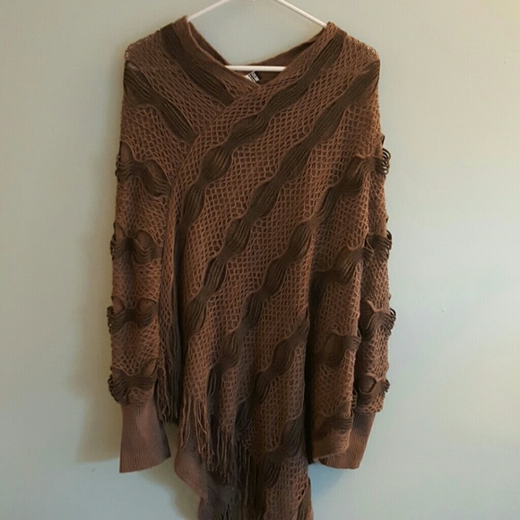 Knit poncho with sleeves