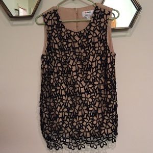 Black floral lace tank w/ nude lining by Lela Rose