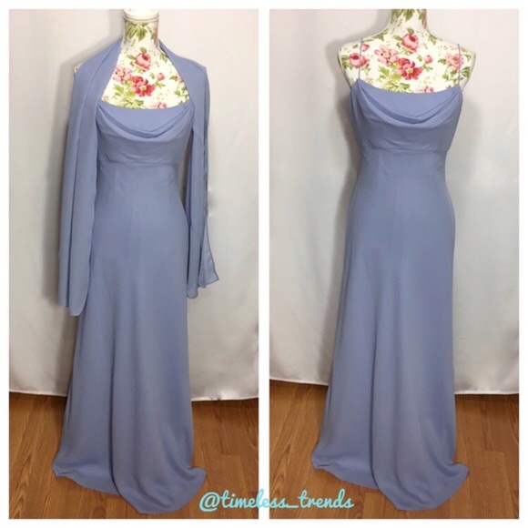 Michelangelo Perrywinkle spaghetti strap gown - Picture 7 of 7