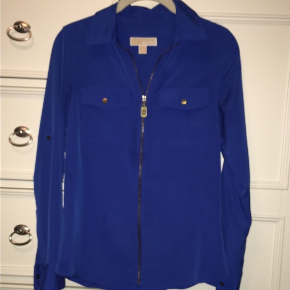 Blue zip up Michael Kors blouse