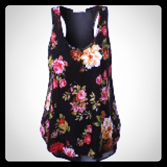 NWT black floral racerback tank, M