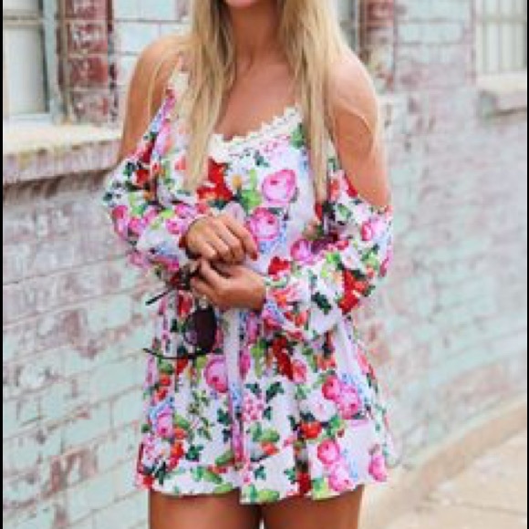 Ark & Co. Floral Open Shoulder Romper - Picture 2 of 4