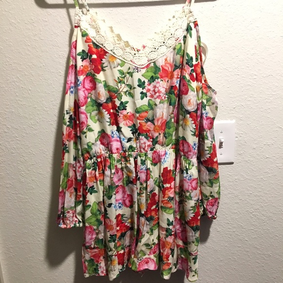 Ark & Co. Floral Open Shoulder Romper - Picture 3 of 4