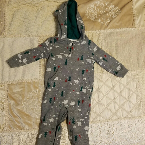 Christmas/Winter 6-9 month infant hooded romper