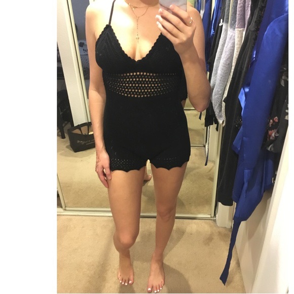 Bebe black crochet romper