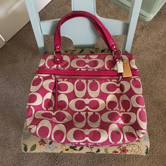 Authentic coach poppy signature lurex glam tote