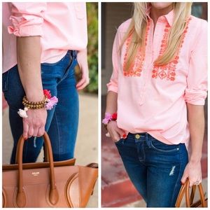J. Crew Tops - j. crew // neon stripe embroidered popover J. Crew Tops - j. crew // neon stripe embroidered popover