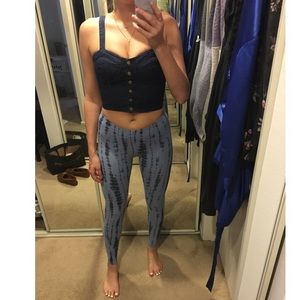 Top Shop blue tie dye leggings and Jean crop top