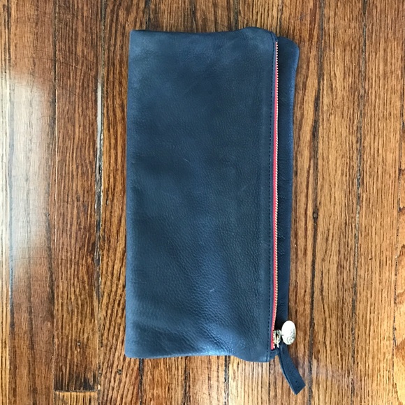 Clare Vivier navy blue leather folded clutch