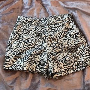 Floral shimmer high waisted shorts