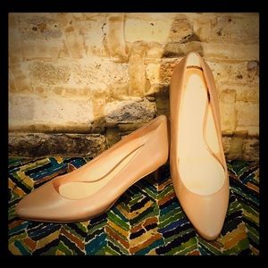 Cole Hann nude wooden heels.