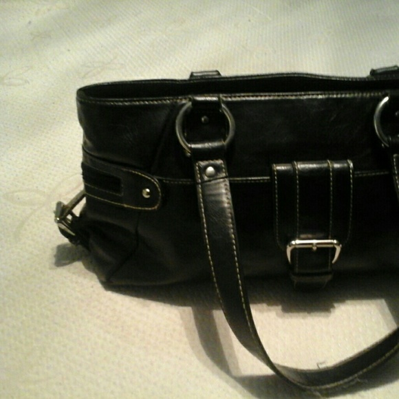 Black faux leather handbag
