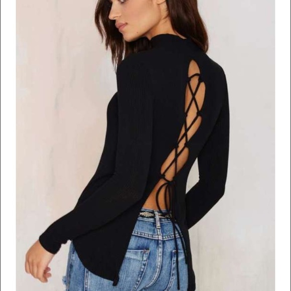 Lorelai ribbed lace-up top in black