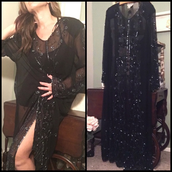 π΄SOLD STUNNING Long Sheer Beaded Overcoat or - Picture 2 of 5