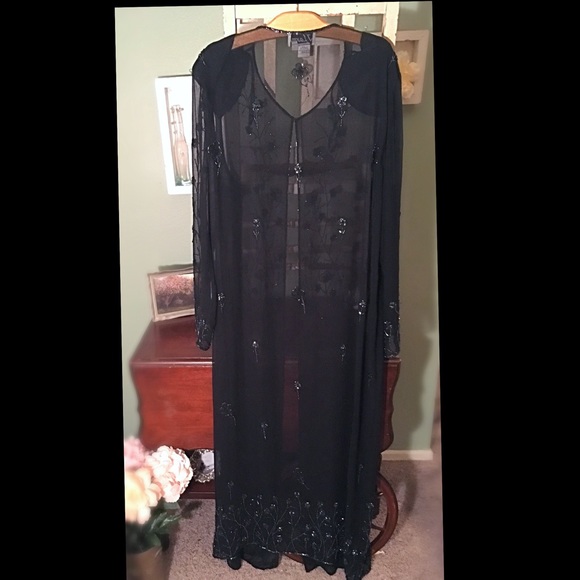 π΄SOLD STUNNING Long Sheer Beaded Overcoat or - Picture 4 of 5