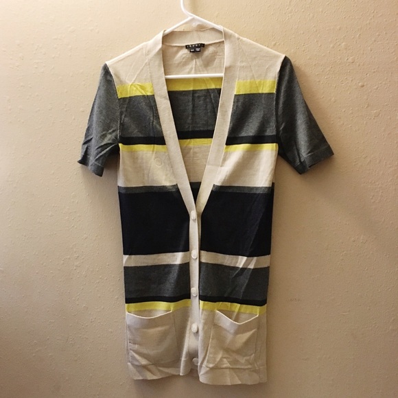 Theory striped short sleeve cardigan