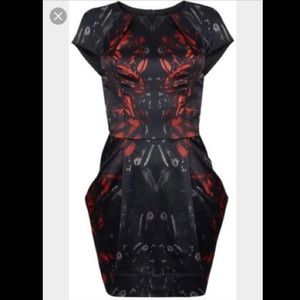 ALL SAINTS SPITALFIELDS BLACK GREY RED OPIUM DRESS
