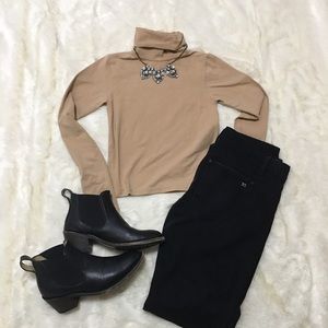 American apparel tan turtle neck crop long sleeve