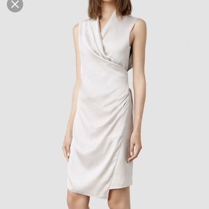 AllSaints Arina Draped Wrap Dress Gray with Black
