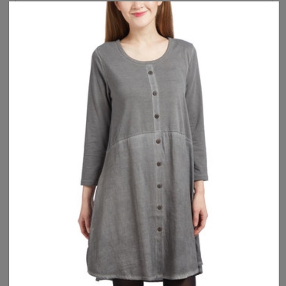 Gray linen blend button up dress