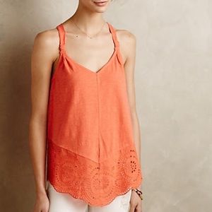 Anthropologie Orange Knotted Tank with Lace Detail