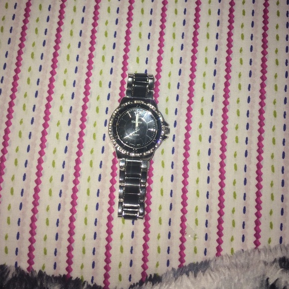 black & silver watch