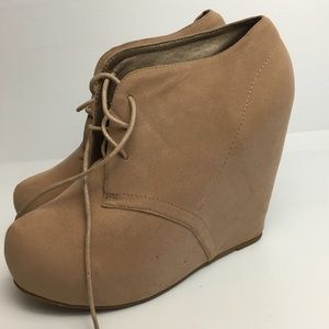 Tan wedge booties