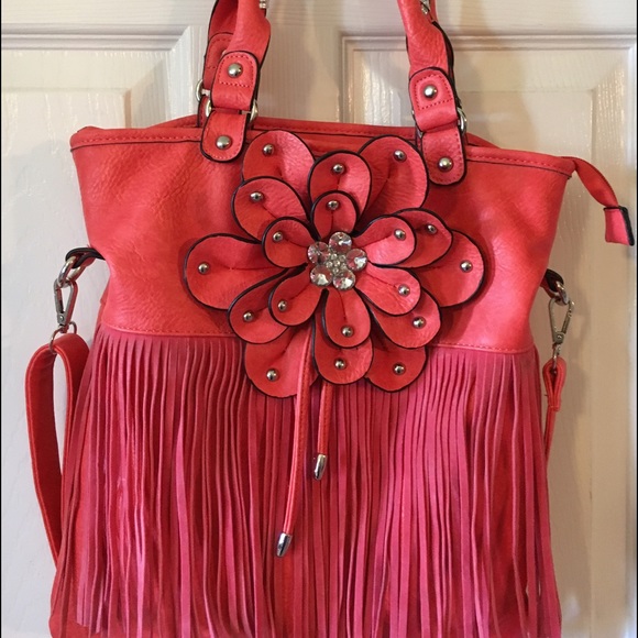 Flower and suede fringe fun crossbody