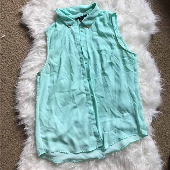 Mint green button down tank top