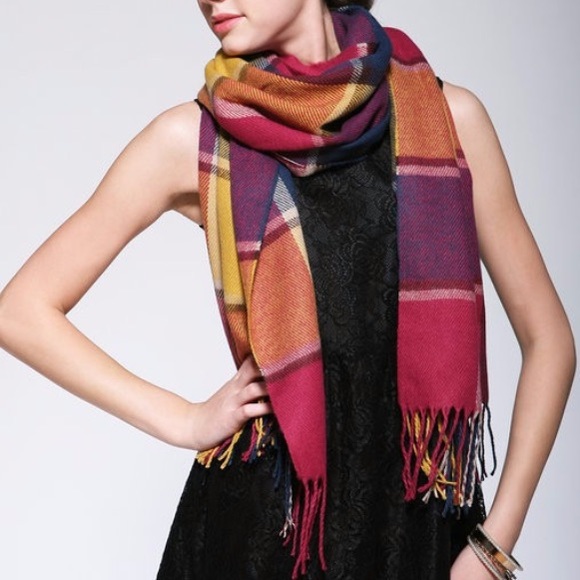 ❄️HP❄️ Blanket Scarf Multi Color Plaid Shawl Wrap - Picture 2 of 6