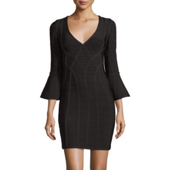 Herve Leger 3/4 Flutter Sleeve Bandage Dress