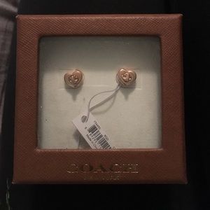 Coach heart lock rose gold stud earrings