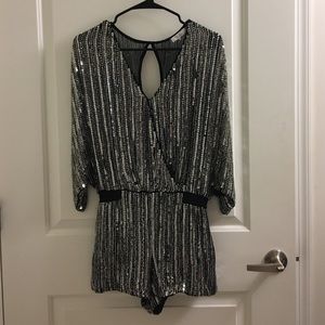 Parker black silk embellished sequin romper