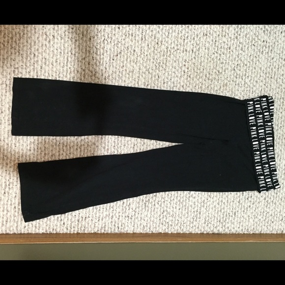 Black "love pink" fold over boot cut yoga pants