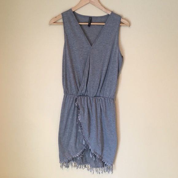 Gray Mini Dress with lace trim